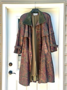 VTG Gallery Jacquard Floral Paisley Print Lined Trench Coat w/Pockets size 10
